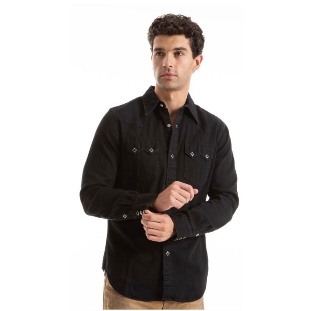 RRL Double RL Denim Sawtooth Western Shirt Black Men's Large